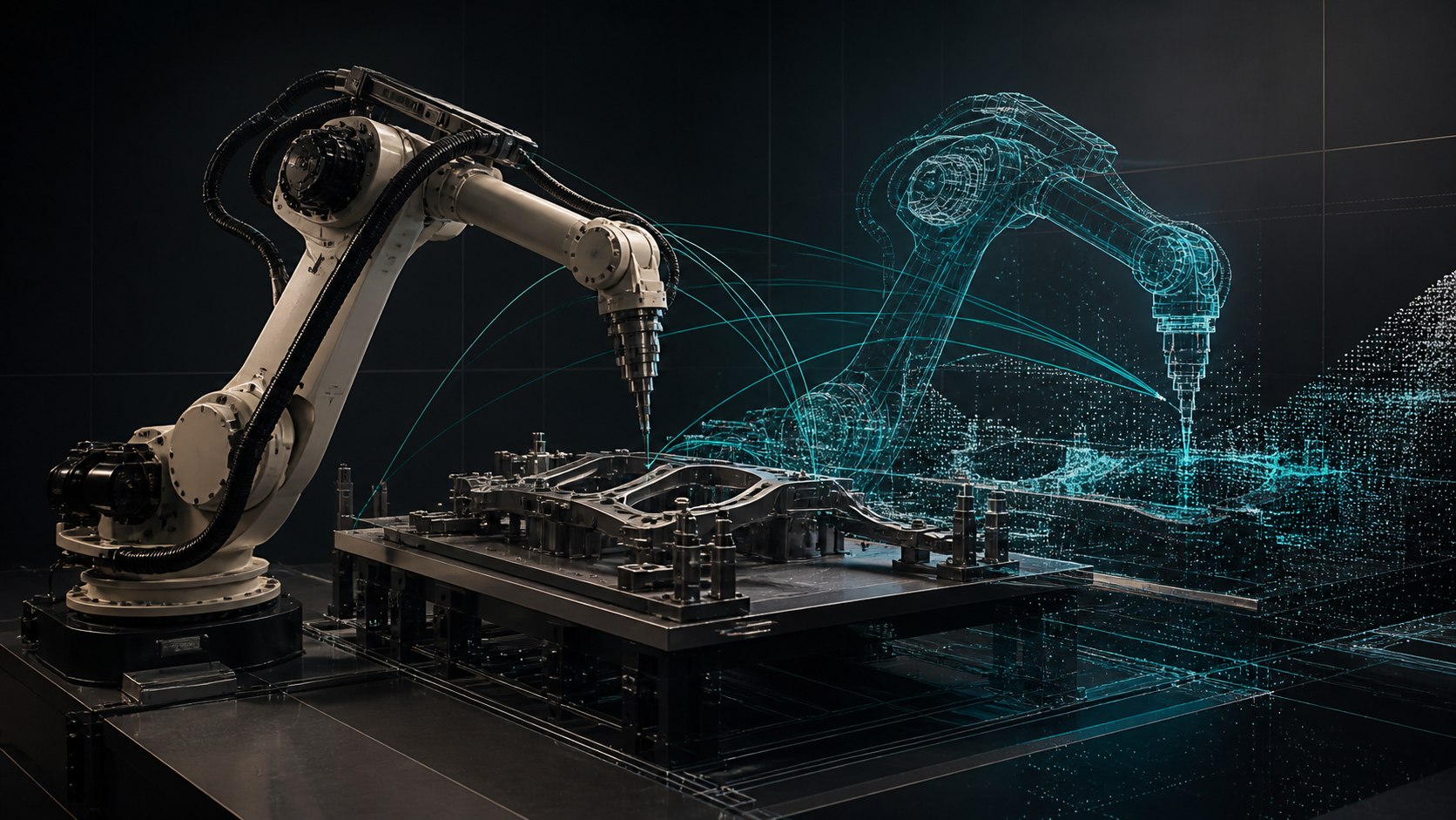 AI-assisted concept study of an industrial robot cell aligned with its digital twin