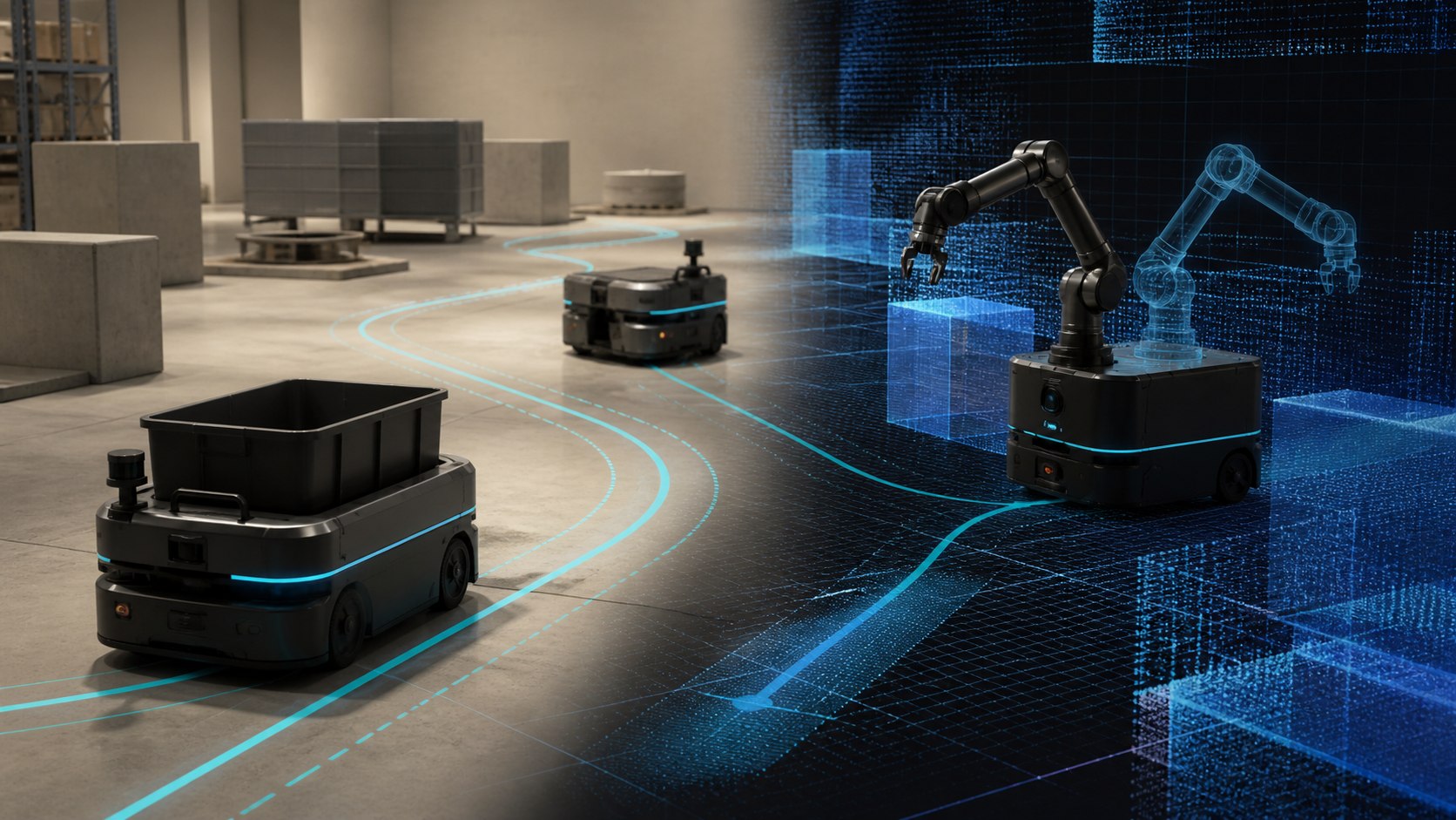 AI-assisted concept study of autonomous mobile robots and planned motion paths