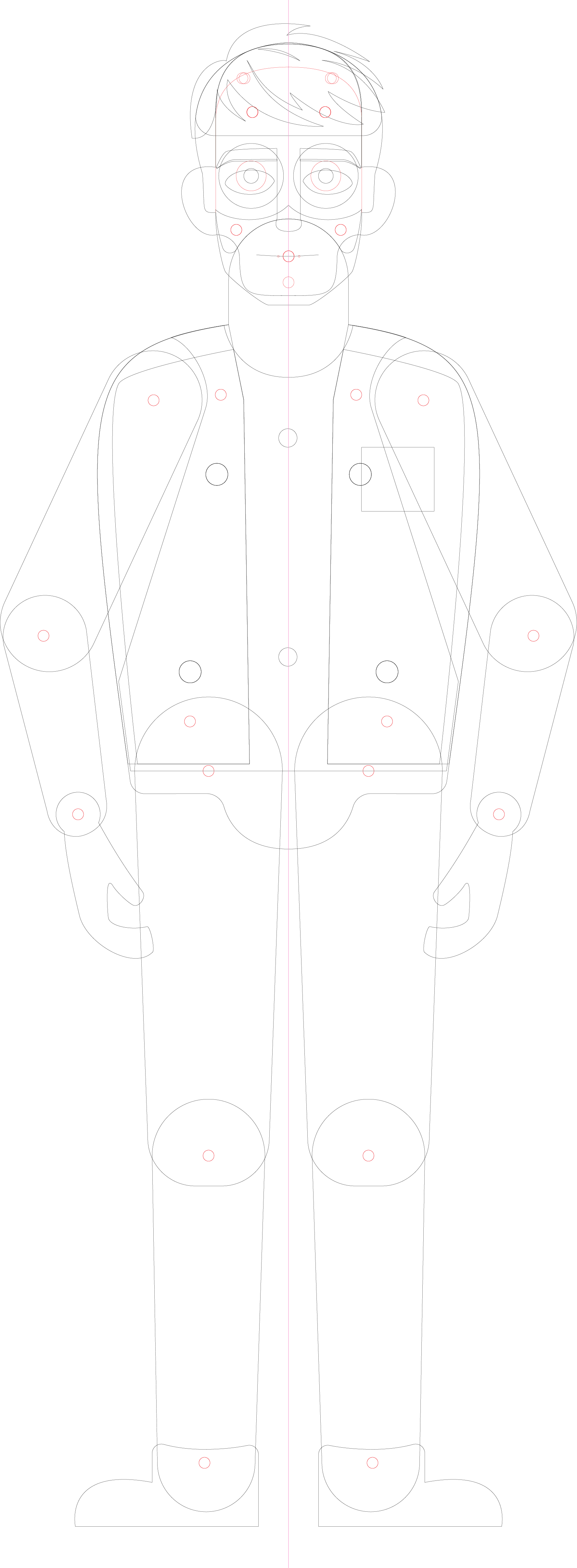 Full-body construction drawing for the Danny character showing joints, pivots and part outlines